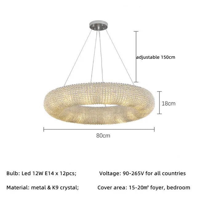 American Luxury Loft Led Chandelier Modern Living Room Pendant Lights K9 Crystal Suspend Lamp Home Decor Indoor  Lustre Fixtures
