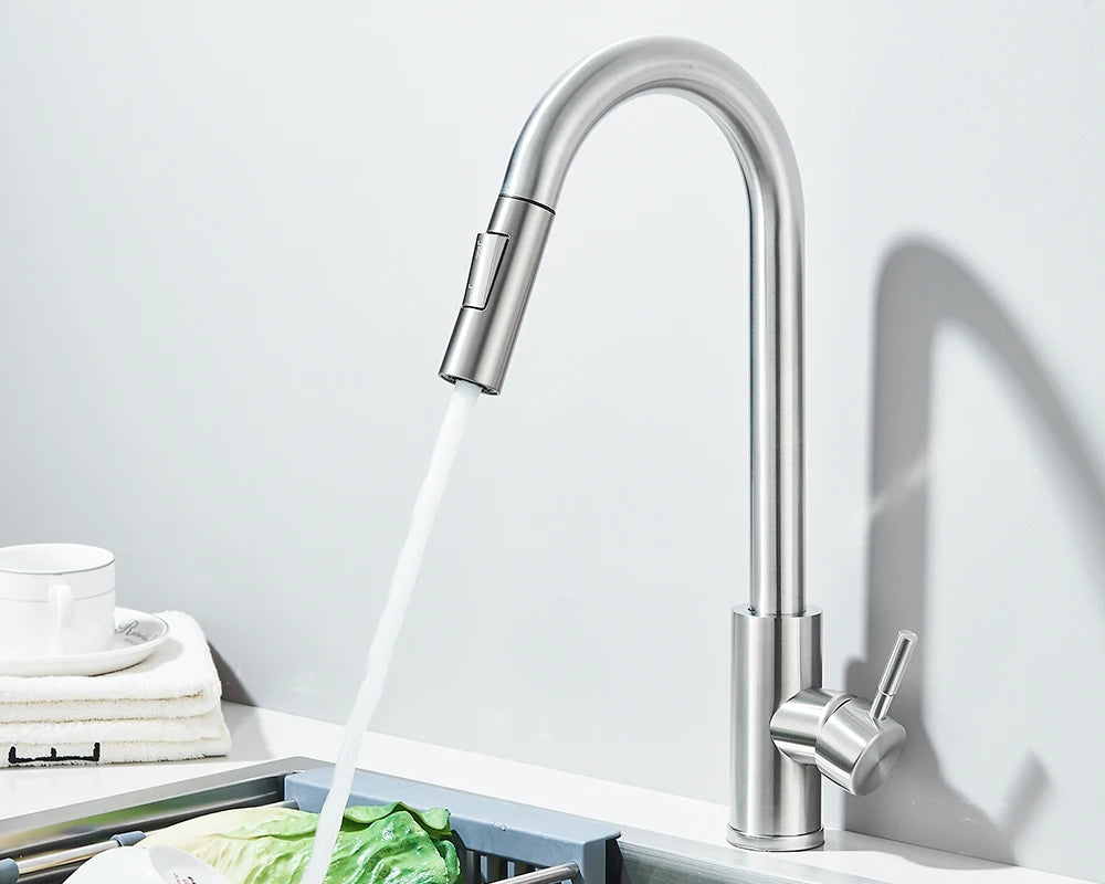 Pull Down Kitchen Sink Faucet Pull Out Two Function Single Handle Hot and Cold Water Mixer Taps Deck Mounted