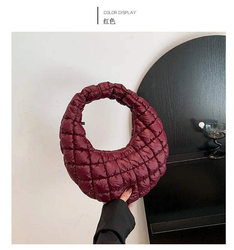 Quilted Embroidered Thread Women's Bag Pleated Cloud Mini Handbags Down Padded Lightweight Clutch Bag Cotton Small Shoulder Bags