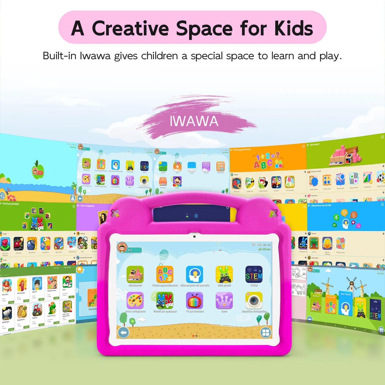 Paitanry 10.1 Inch Kids Tablet 5000Mah Octa-Core 8GB（4+4 Expand）RAM 64GB ROM A523 2.0GHZ Learning Education Children's Tablets