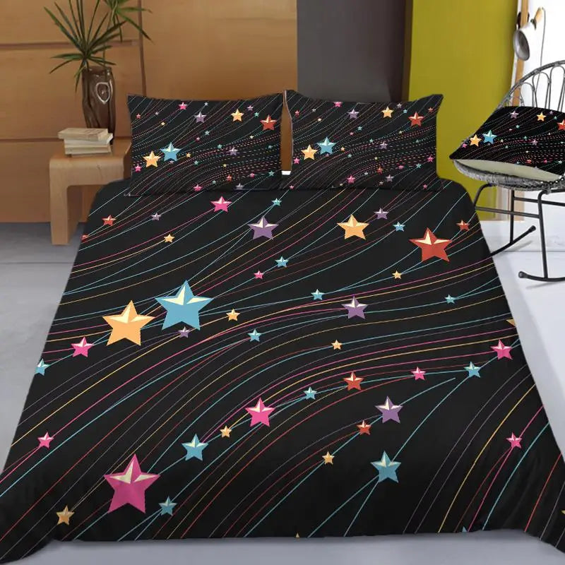 Stars Bedding Set Night Sky Kids Girls Boys Duvet Cover Set Dark Blue Home Textiles Galaxy Bedclothes Men Women Soft Quilt Cover
