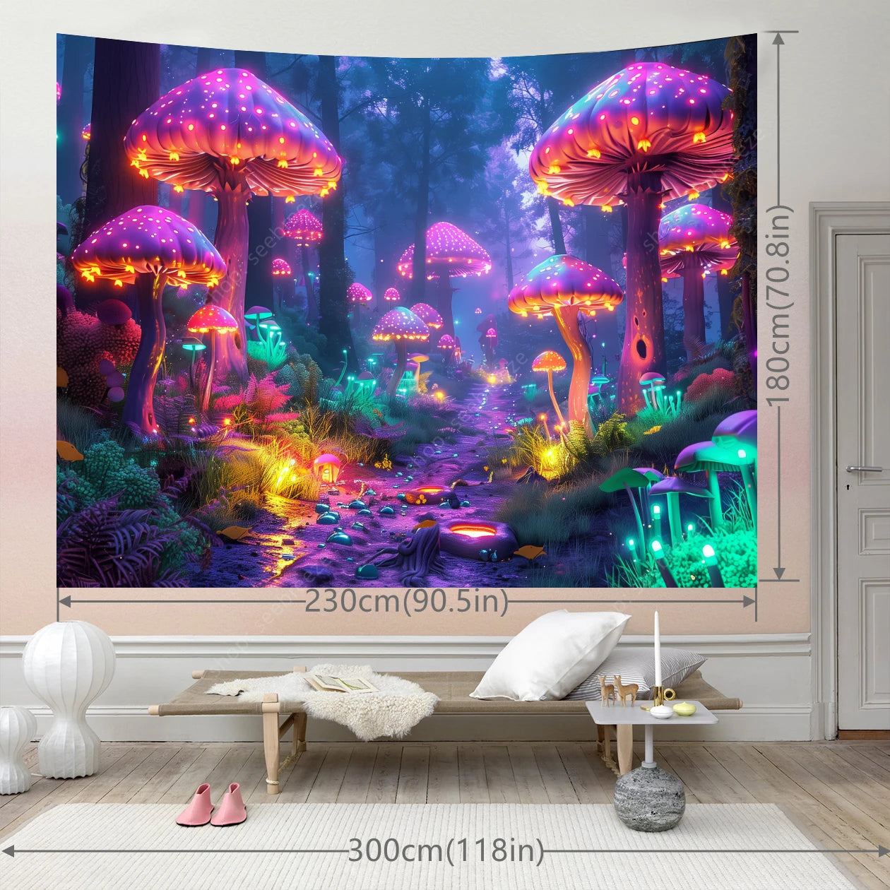 Fantasy Mushroom UV Reactive Tapestry Beautiful Floral Plant Tapestry Wall Hanging Gothic Home Wall Decor Room Decor Aesthetic