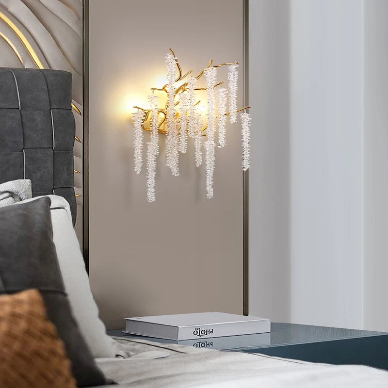 Morden LED Art Strip Crystal Ceiling Chandeliers Branch Pendant Lamp Villa Hall Hanging Light Home Decor Lustre Lighting Fixture