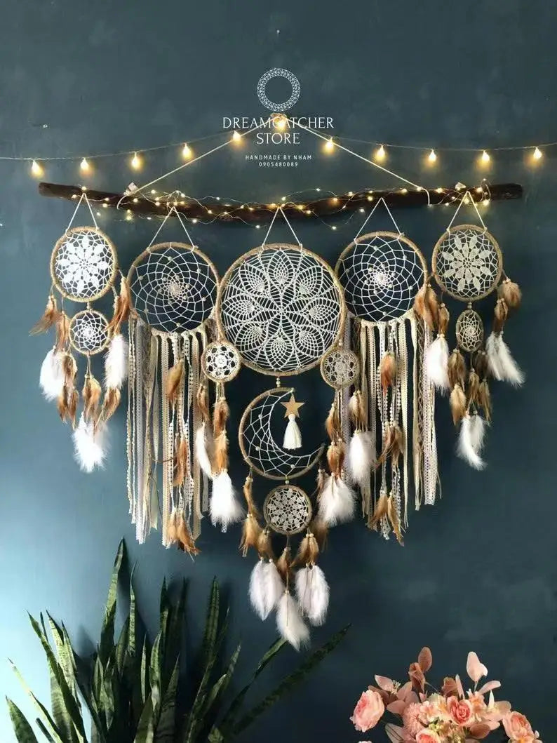 Indian Dream Catcher Wind Chime, Handmade Feather Pendant, Indoor Tassel, Wall Hanging, Wedding Decoration, Kids Room decor