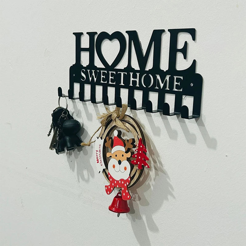 1pc Metal Key Holder Hooks Wall Hanging Wall-mounted Coat Rack Sweet Home Wall Hanger Iron Art Decor For Front Door Kitchen
