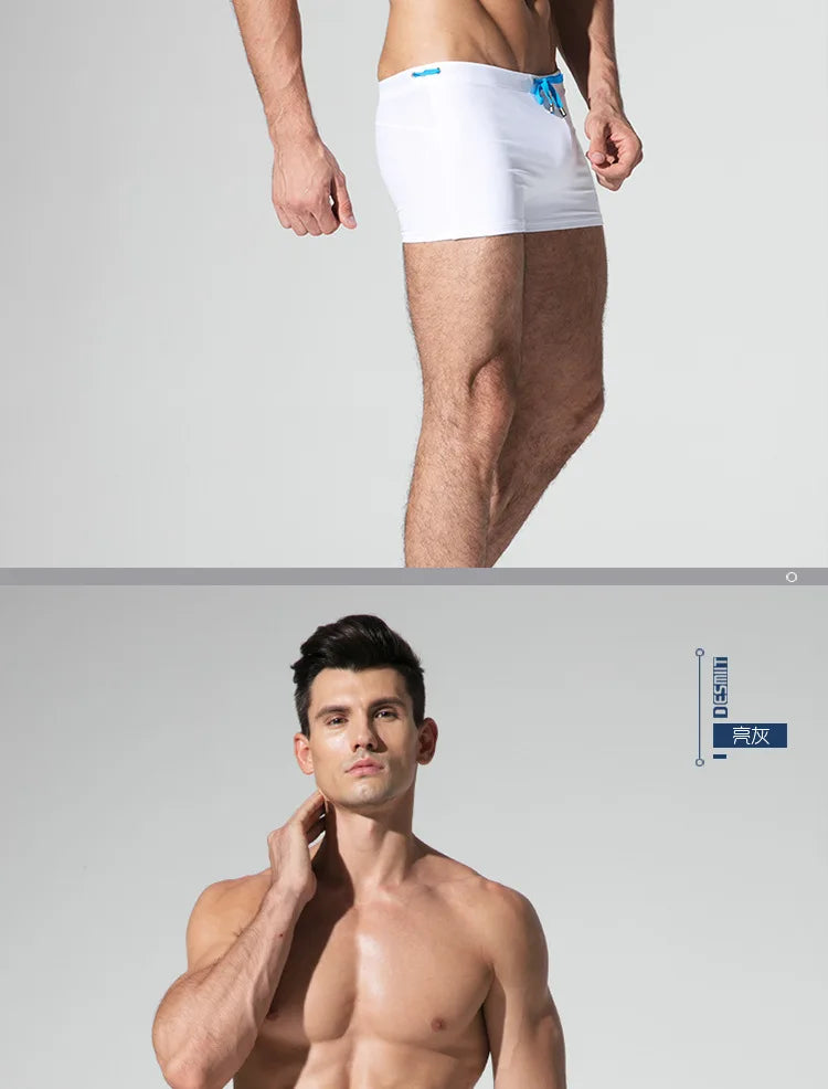 Mens Swimming Trunks Retro Solid Color Mid Waist Beach Shorts Tight Fitting Breathable Swimwear Swim Briefs Surf Boardshorts