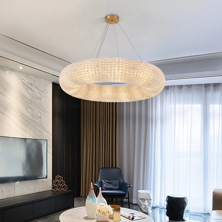 American Luxury Loft Led Chandelier Modern Living Room Pendant Lights K9 Crystal Suspend Lamp Home Decor Indoor  Lustre Fixtures