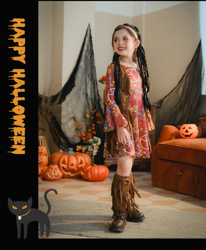 European and American Girls Dress Retro Hippie Vintage Style 70s Disco Party Costume Halloween Cosplay Outfit Stage Performance