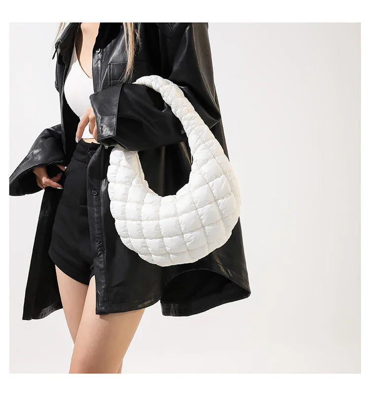 Quilted Embroidered Thread Women's Bag Pleated Cloud Mini Handbags Down Padded Lightweight Clutch Bag Cotton Small Shoulder Bags