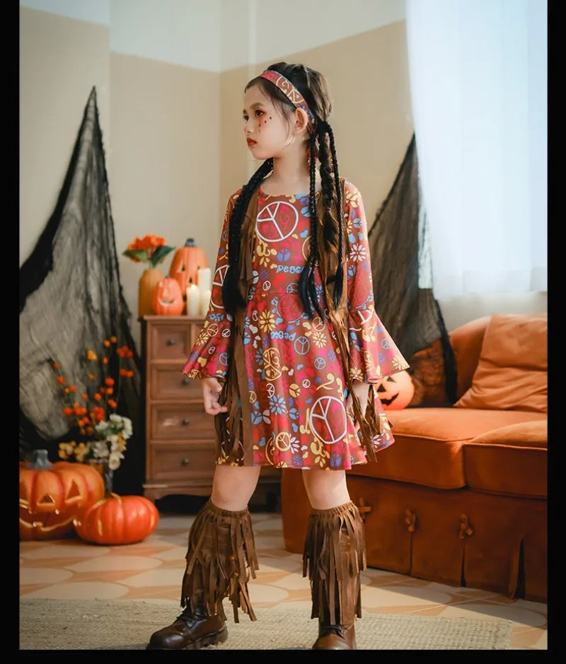 European and American Girls Dress Retro Hippie Vintage Style 70s Disco Party Costume Halloween Cosplay Outfit Stage Performance
