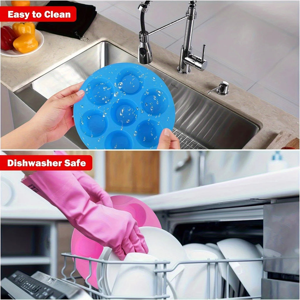 Silicone Egg Bite Molds for Air Fryer - 7-Cavity Non-Stick Muffin Pan for Cupcakes/Quiches/Tarts - Dishwasher Safe