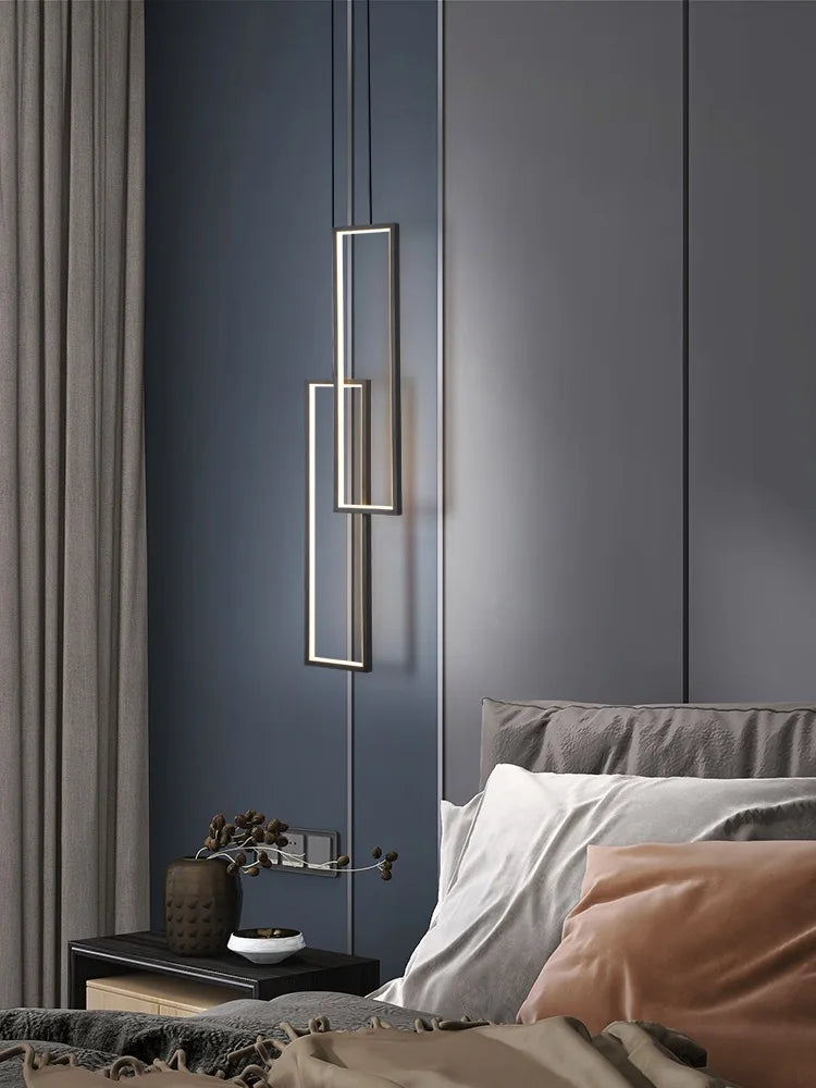 Modern Rectangle Led Pendant Lamp Living Room background Wall Chandelier Home Decor Bedroom Bedside Hanging Light Lustre Fixture