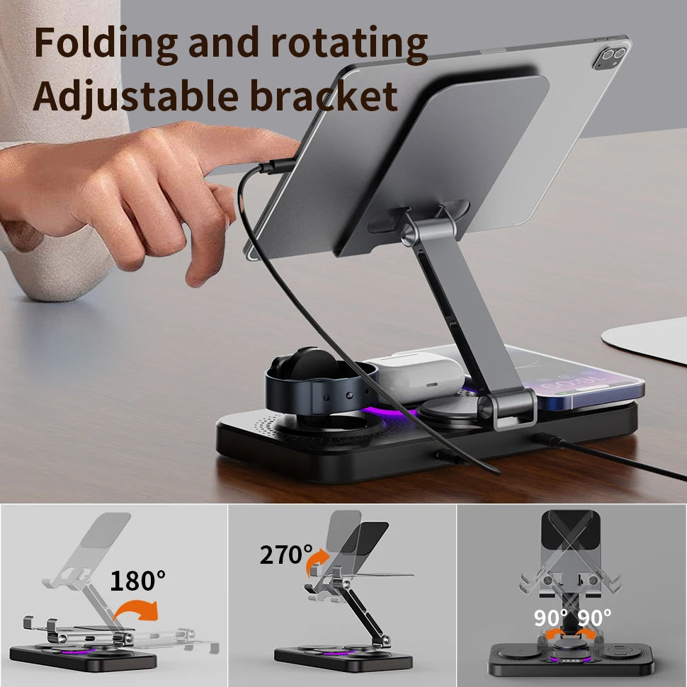 4 In 1 Foldable Wireless Chargeing Station For iPhone 17~12 Series, Wireless Charging Station For iWatch Series, AirPods Series