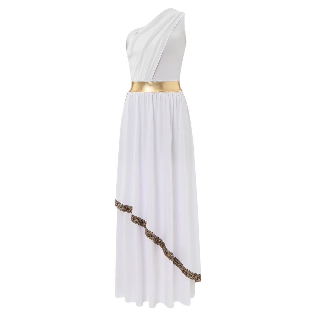 Womens Ancient Greek Costume Halloween Greek Princess Deity Queen Cosplay Flowy Tulle Chiffon Toga Dress Carnival Fancy Dress Up