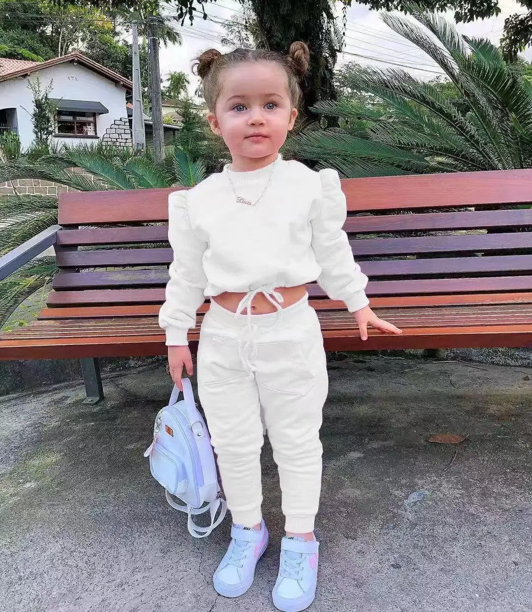 Children's Kids Girls Fall Clothing Outfits Solid Color Long Sleeve Crop Tops+Sport Pants Trousers Fashion Clothes Sets 1-7Y