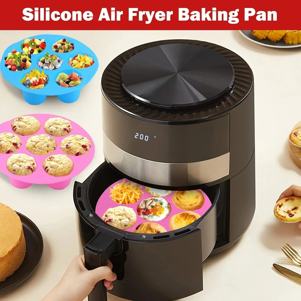 Silicone Egg Bite Molds for Air Fryer - 7-Cavity Non-Stick Muffin Pan for Cupcakes/Quiches/Tarts - Dishwasher Safe
