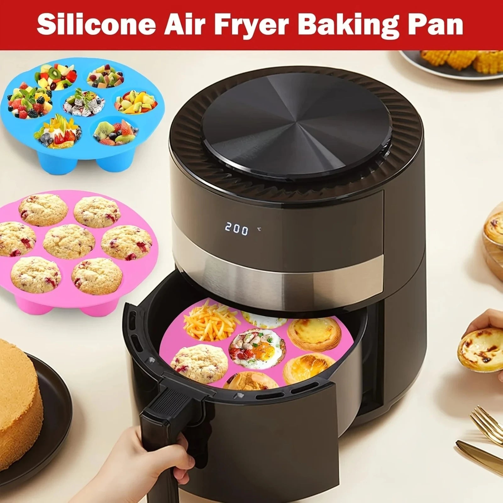 Silicone Egg Bite Molds for Air Fryer - 7-Cavity Non-Stick Muffin Pan for Cupcakes/Quiches/Tarts - Dishwasher Safe