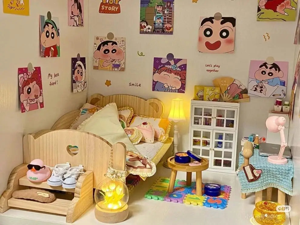 for Labubu Cotton Doll Bed 30cm Princess Style Furniture Set for Imaginary Play Baby Doll Bedding Two-Piece Wooden Baby Bed Toy