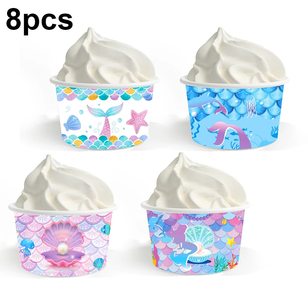 Mermaid Tableware Set Paper Plates Cup Tablecloth Little Mermaid Balloons Kids Girl Mermaid Birthday Party Decoration Supplies
