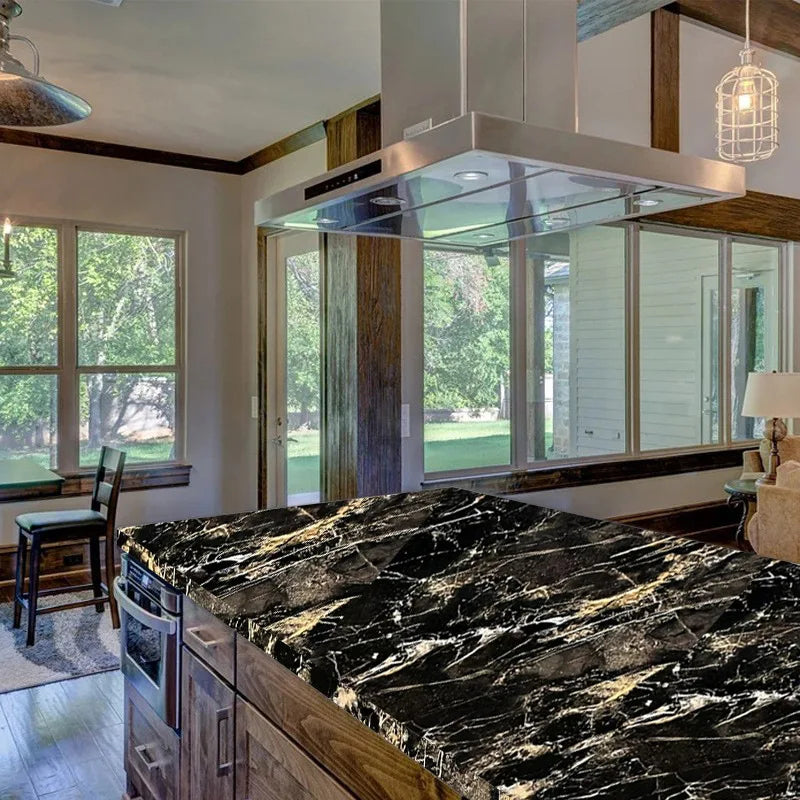1 Piece Black Marble Patterned Wall Background Wall Stickers Oil and Dirt Resistant Furniture Renovation Self-adhesive Wallpaper