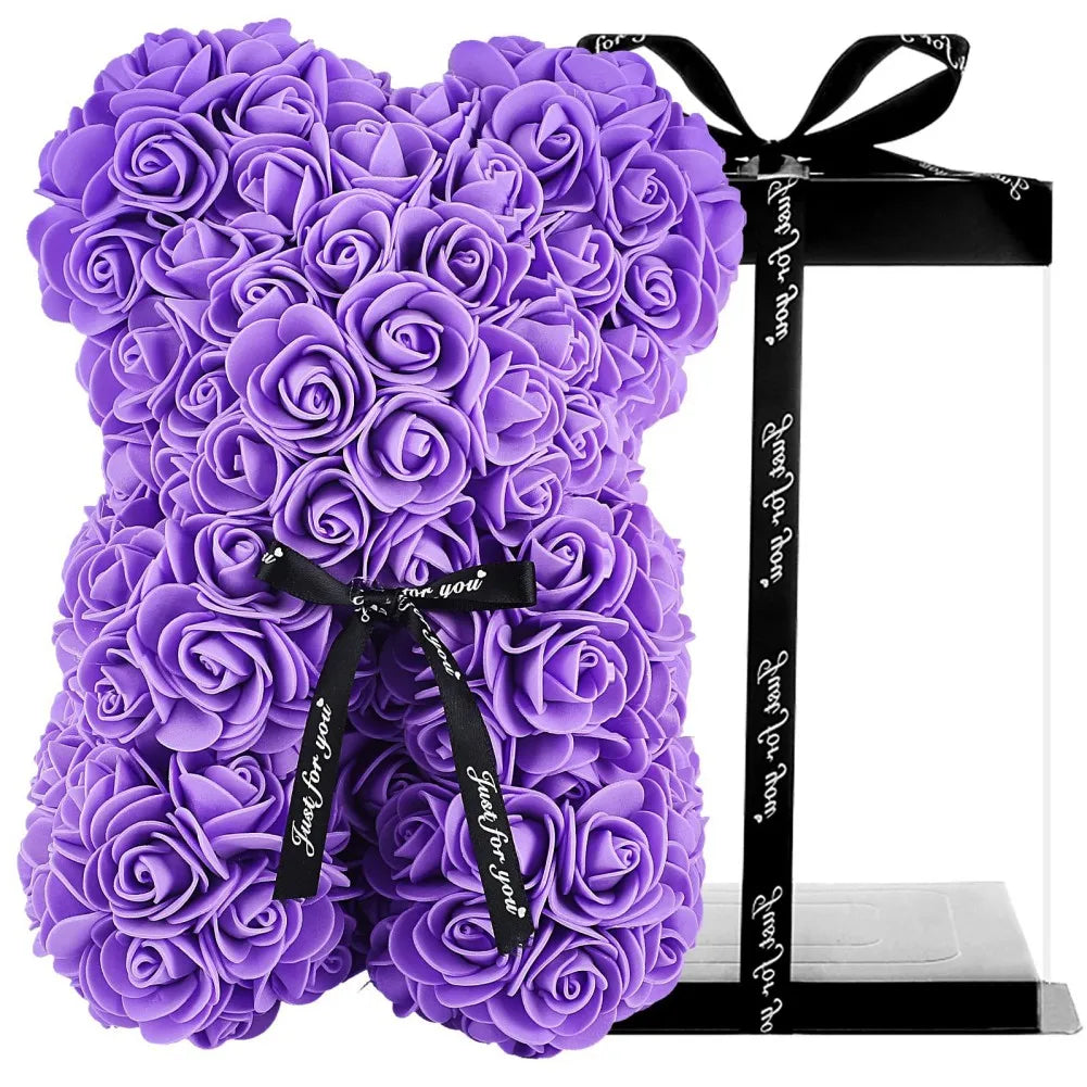 Valentines Day Gifts for Her,Rose Bear Rose Teddy Bear 10 inch Artificial Rose Flower Bear for Wedding, Mothers Day Anniversary