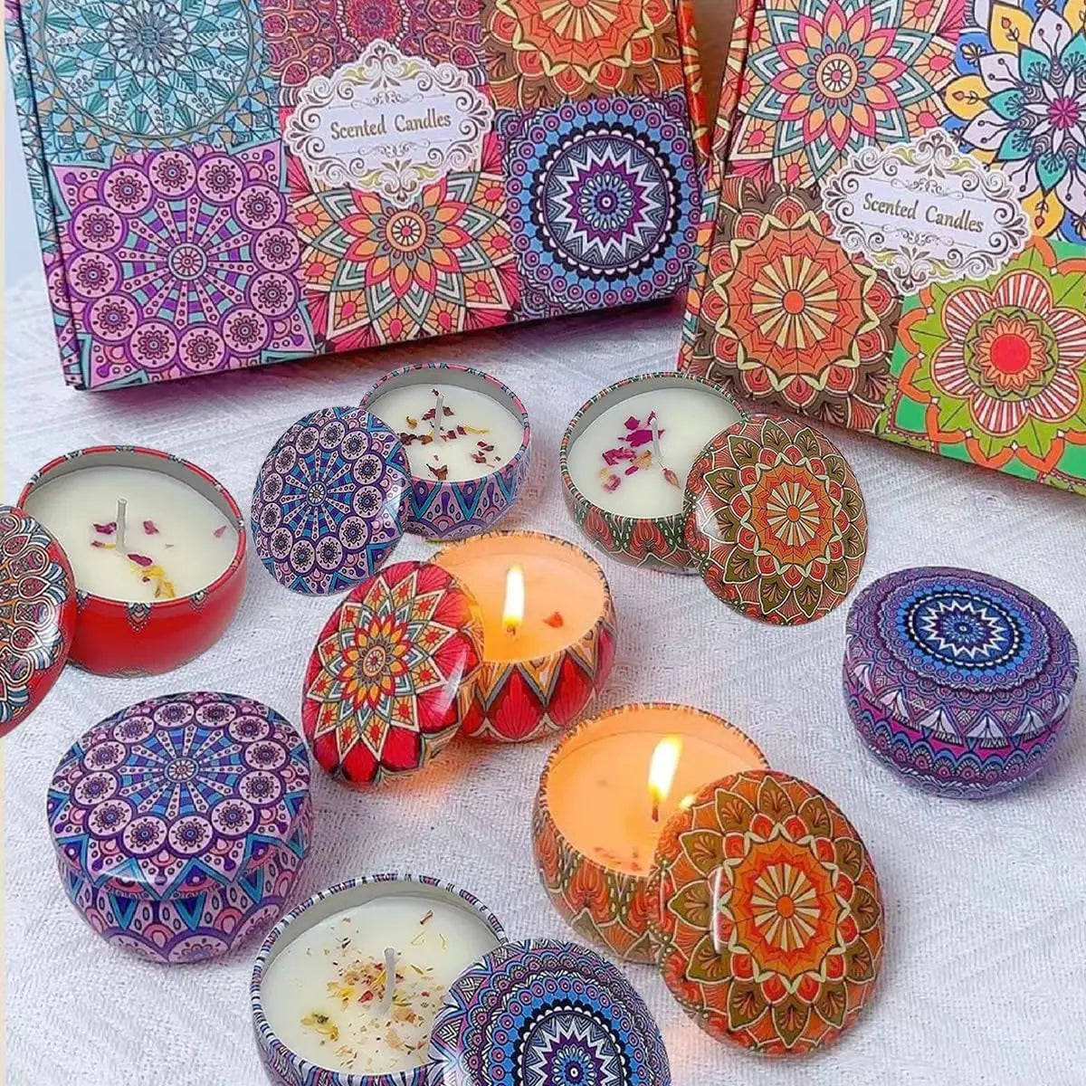 Scented Candles Blue Wind Chimes Aromatherapy Candles for Home Long Burn Scented Candles with Lid Sustainable Use of Tin Boxes