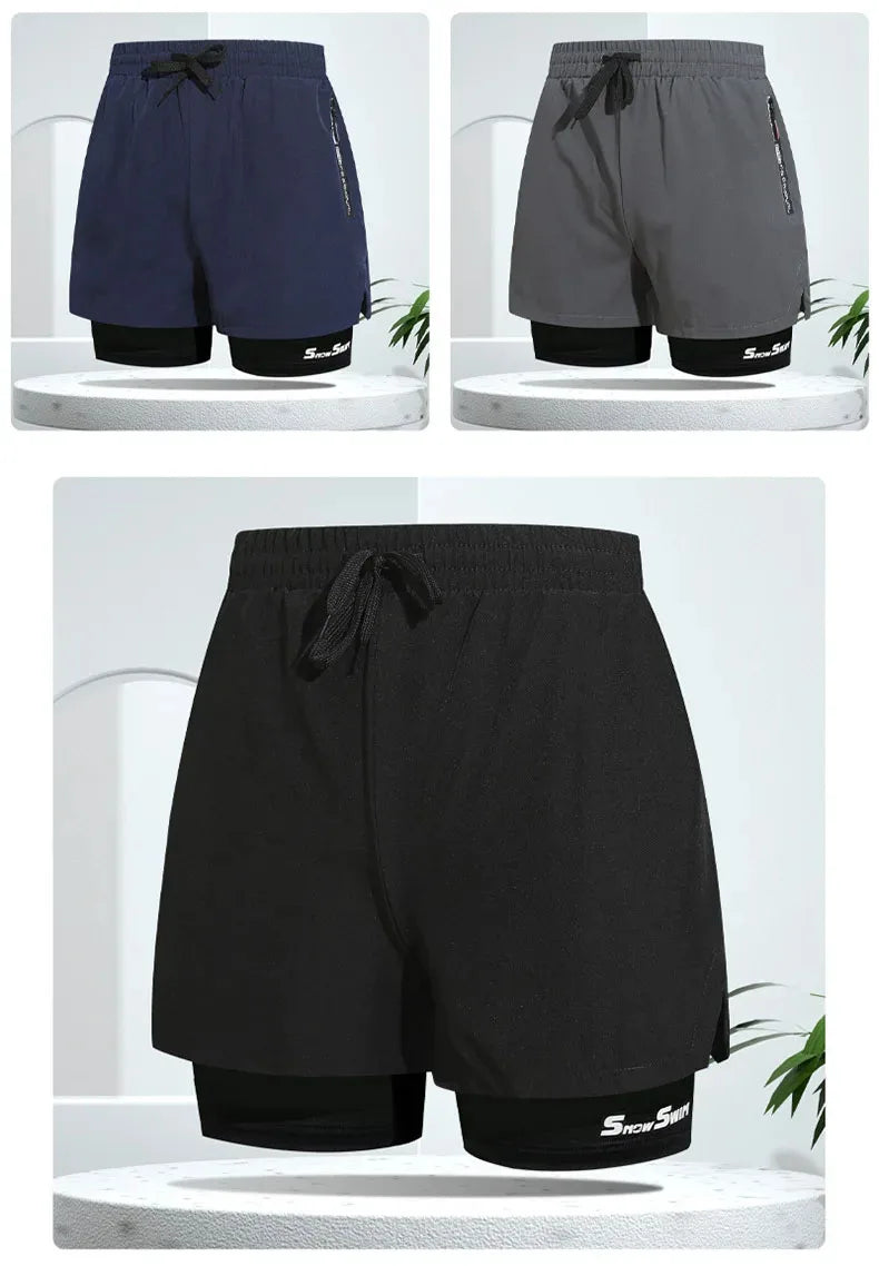 Men's Swim Trunks Double-layer Flat Angle Adult Quick-drying Anti-embarrassment Swim Trunks Beach Pants Spa Swimming Kit
