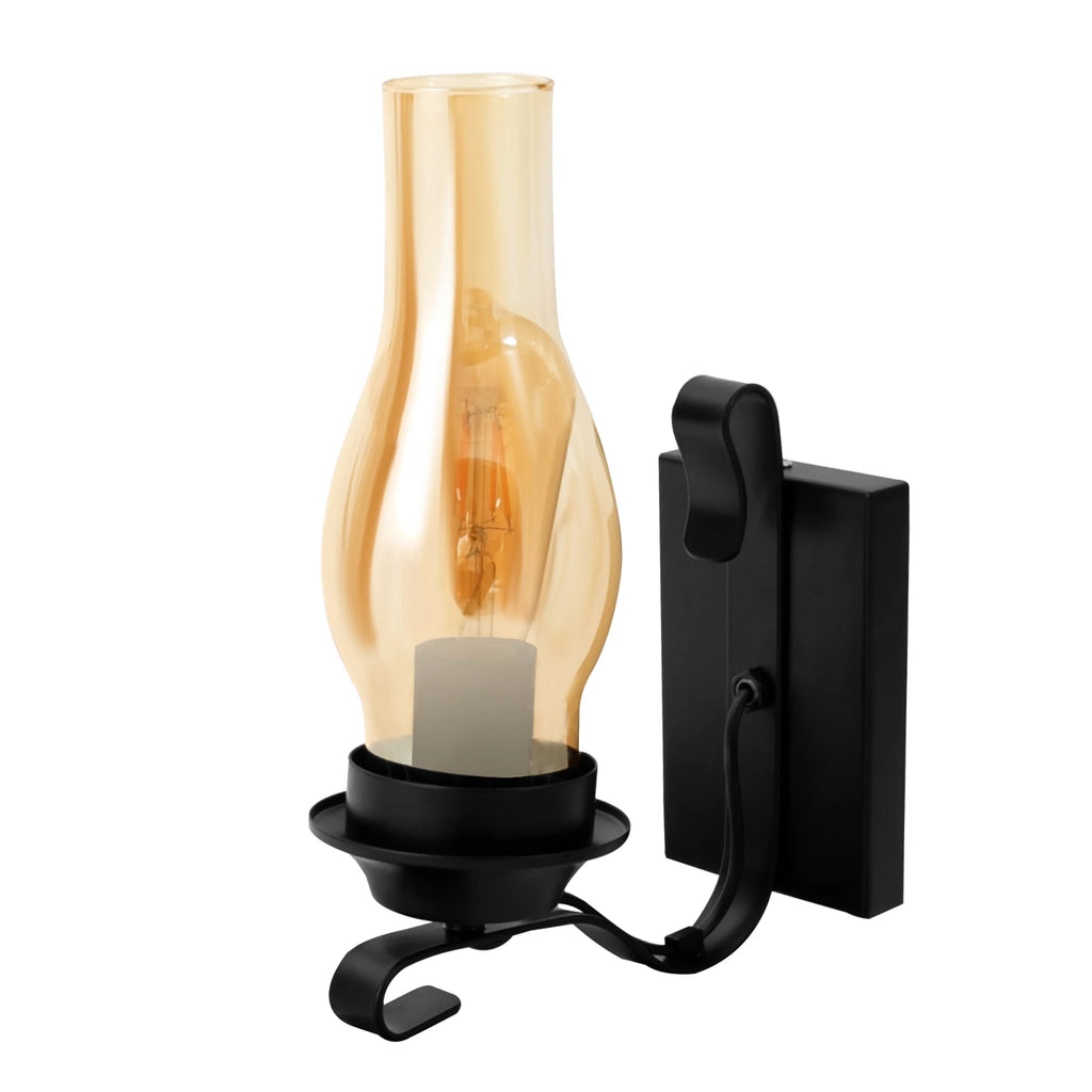 Wall Light with E27 Lamp Holder, Iron and Glass Construction, Soft Lighting, Dimmable Design, Retro Style for Home Decor