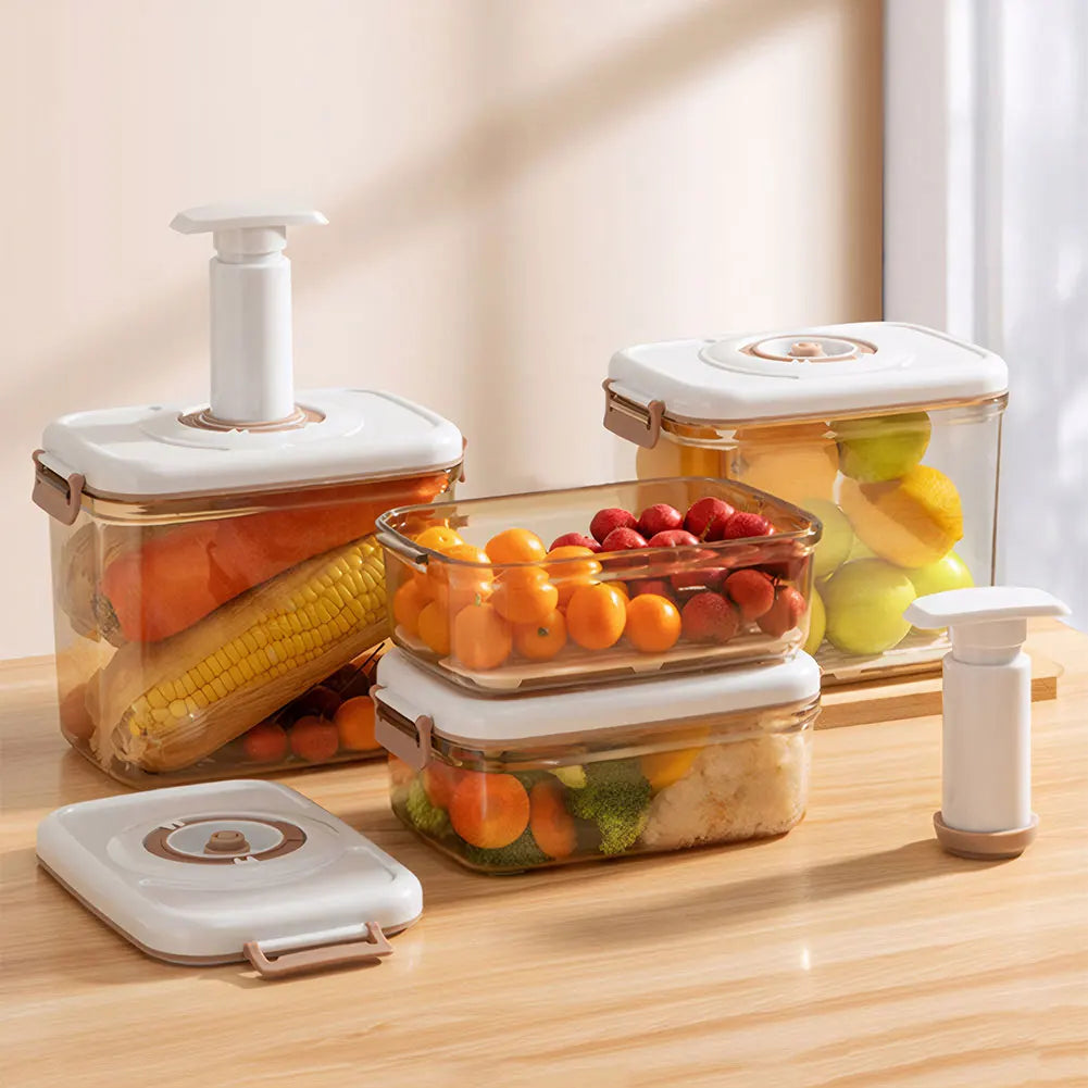 Vacuum Food Storage Container with Vacuum Pump Refrigerator Food Preservation Box with Removable Drain Plate Kitchen Storage Box