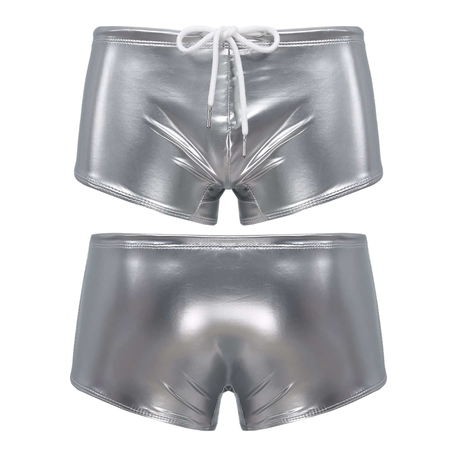 Men Swimming Trunks Wet Look Patent Leather Shorts Short Pants Low Rise Drawstring Boxer Shorts Beach Swimwear Party Clubwear