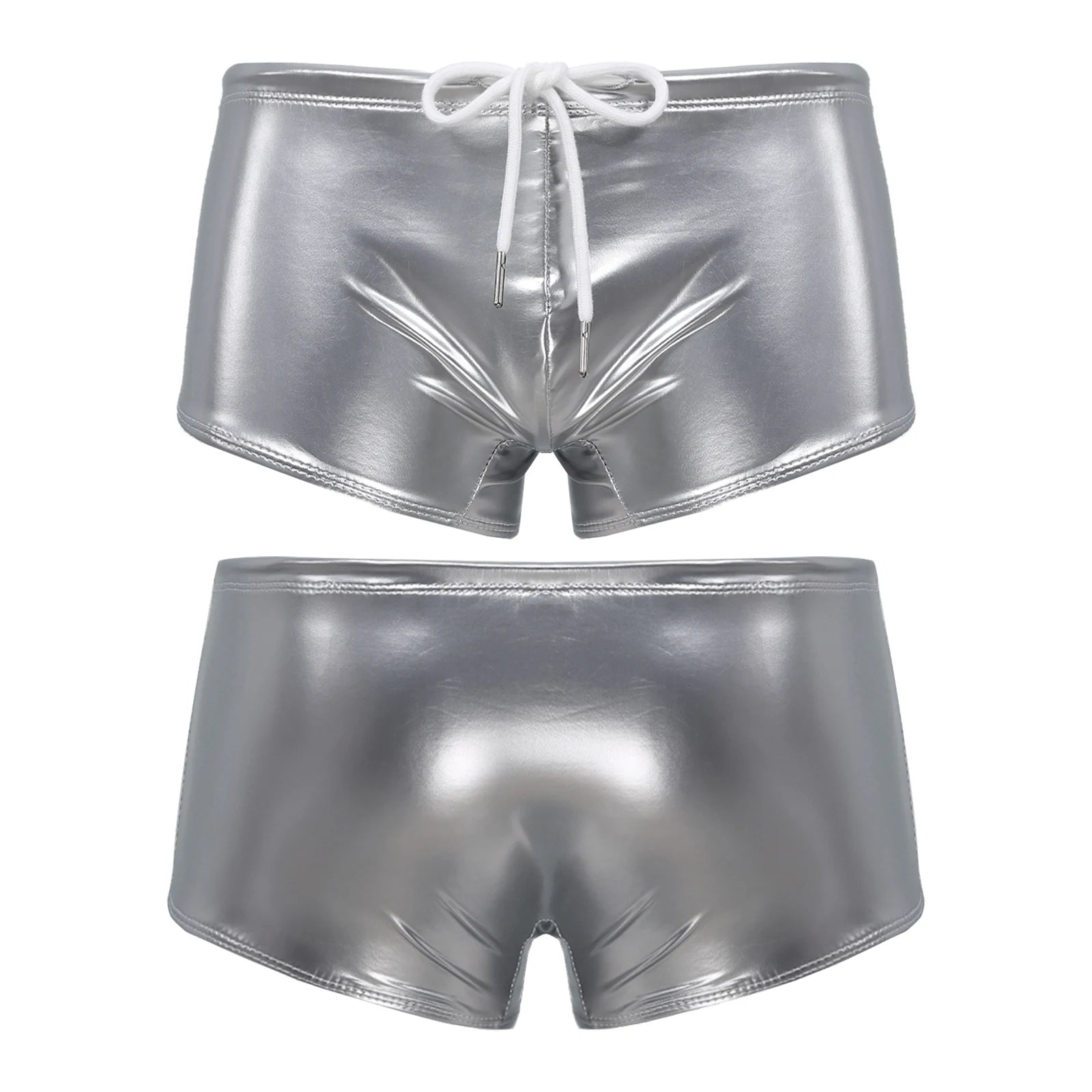 Men Swimming Trunks Wet Look Patent Leather Shorts Short Pants Low Rise Drawstring Boxer Shorts Beach Swimwear Party Clubwear
