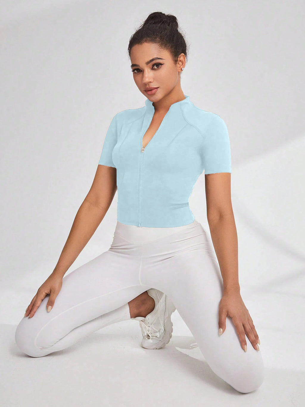 Fitness girl cycling yoga suit top, high-end full zipper jacket, sports T-shirt, training running short sleeved summer