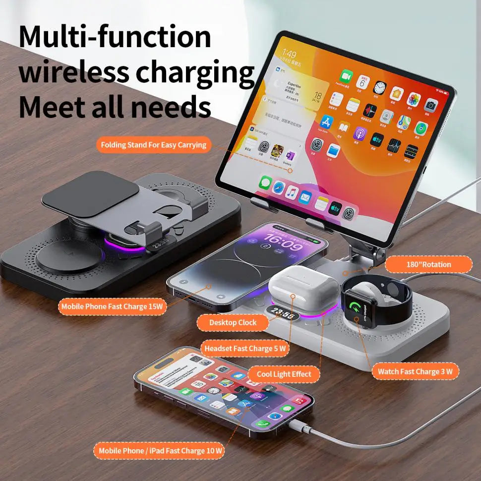 4 In 1 Foldable Wireless Chargeing Station For iPhone 17~12 Series, Wireless Charging Station For iWatch Series, AirPods Series