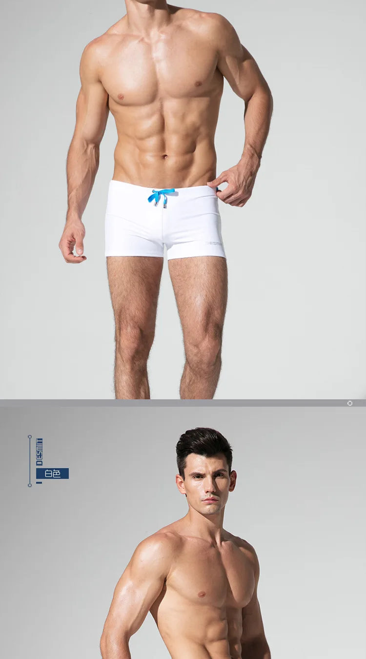 Mens Swimming Trunks Retro Solid Color Mid Waist Beach Shorts Tight Fitting Breathable Swimwear Swim Briefs Surf Boardshorts