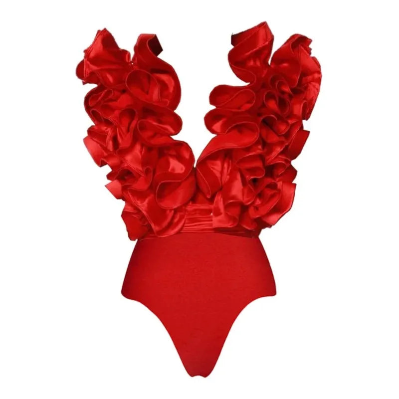 Bikini Bodysuit Swimwear Women With Skirt Bathing Suit Summer New Ruffle Splice Print Beachwear Holiday Bikini Cover Ups Outfits