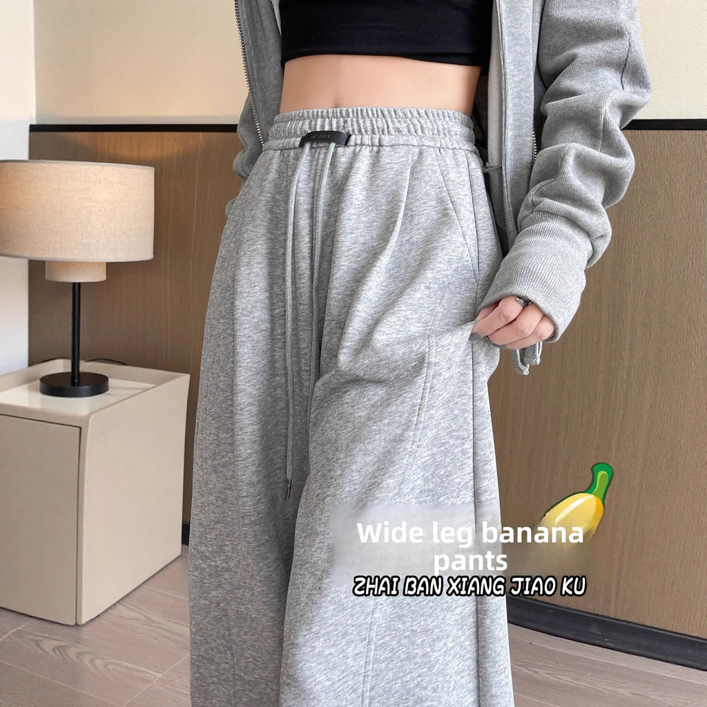 Loose Wide Leg Pants Women's High Waist Trousers Casual Sports Grey Curved Blade Long Length plus Size Comfortable Summer 2025