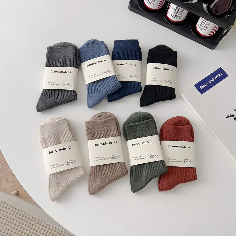 Mens Socks Casual Fashion  Men Business Male Breathable Elastic Cotton Long Socks Solid Color Black Blue Gray SocksAutumn Winter