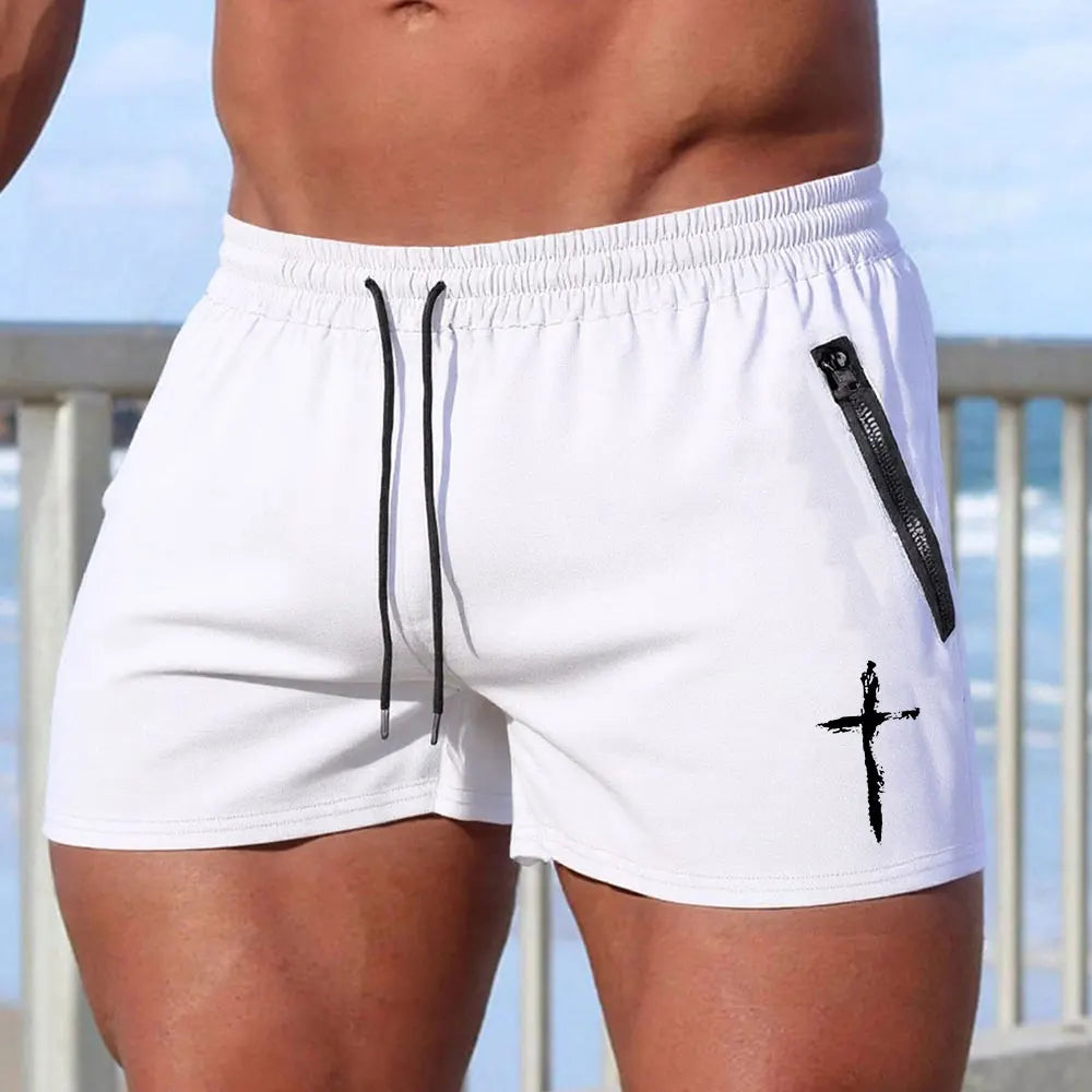 Men's Swimming Trunks Summer Gyms Fitness Bodybuilding Men Cross Print Beach Shorts Boxer Trunks Men Running Sport Sportwaer