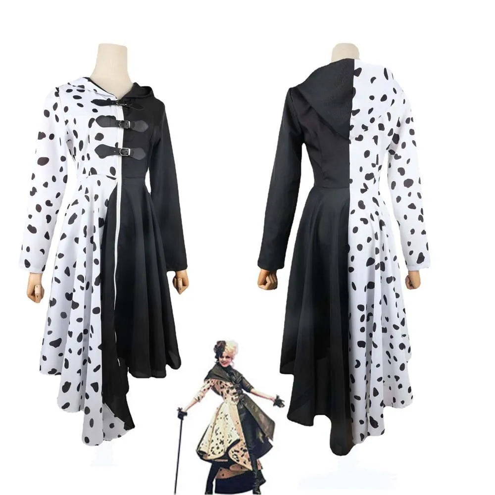 Movie Cruella Cosplay Costume Dress Outfit Cloak With Gloves Carnival Suit Cruella De  Vil Costume For Adult Party Uniform Suit