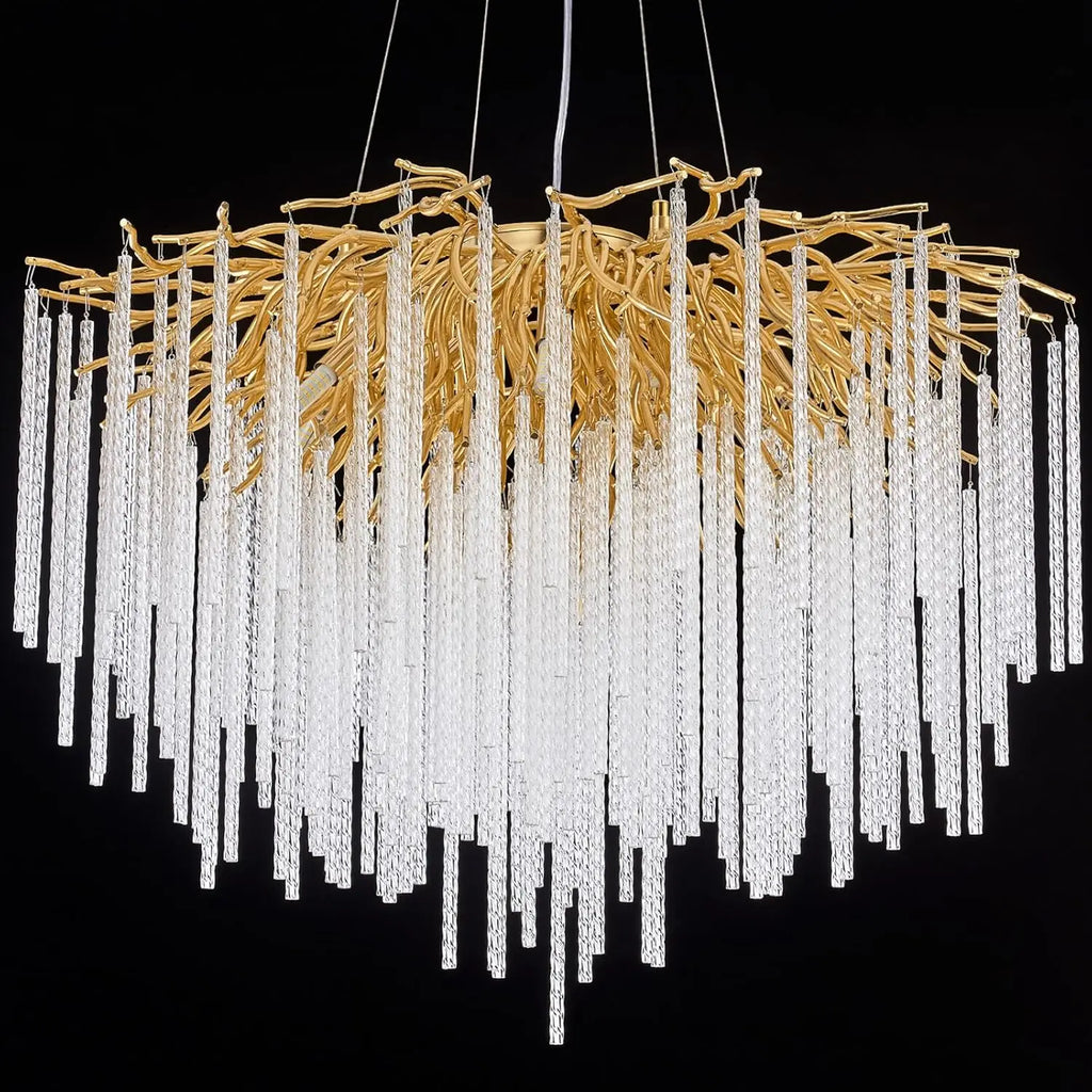 Long Crystal Branch Chandeliers For Dining Room Kitchen Table, Modern Black Crystal Hanging Chandelier Living Room Bedroom