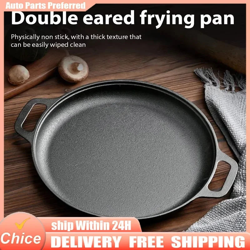 Cast Iron Frying Pan Non-stick Pan Pizza Egg Pancake Pot Vegetable Steak Skillet Home Kitchen Flat Pan Omelette Outdoor Cookware