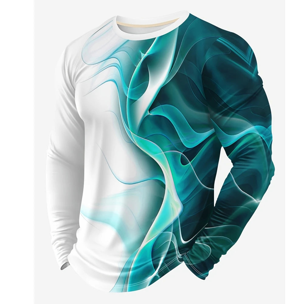 T-Shirts for Men Autumn Mens Clothing Round Neck Tops Long Sleeve Shirts 3D Print Graphic T Shirts Vintage Oversize Men T-Shirt