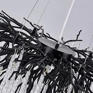 Long Crystal Branch Chandeliers For Dining Room Kitchen Table, Modern Black Crystal Hanging Chandelier Living Room Bedroom