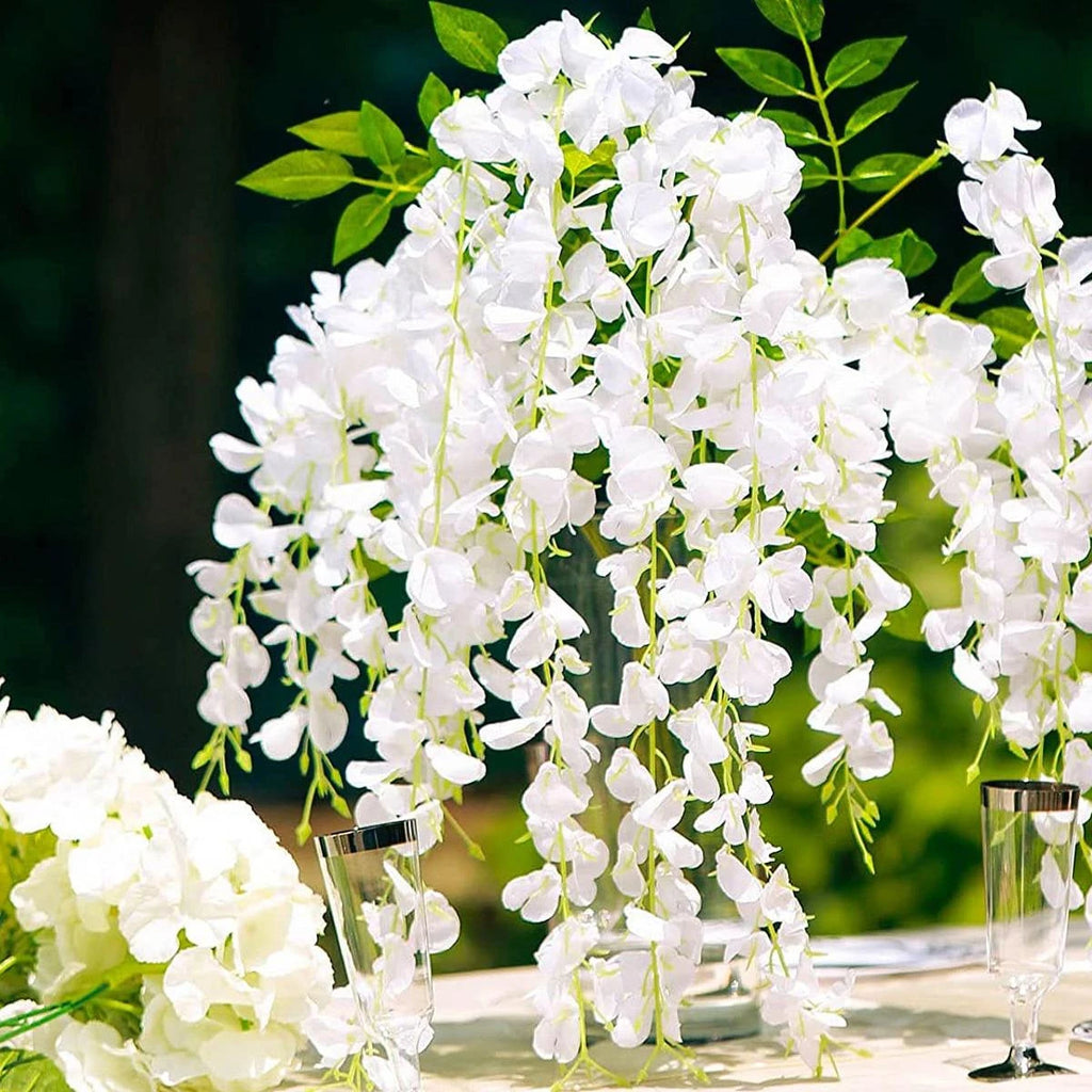 12pcs Artificial Flowers Hanging Wisteria Faux Flowers Garland Silk Vine Rattan Long String Home Outdoor Wedding Party Decor