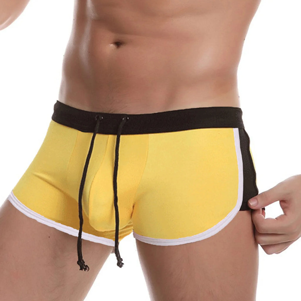 Men's Swimming Trunks with Drawstring Flat Angle Swim Shorts Quick Dry Beach Shorts for Water Sports