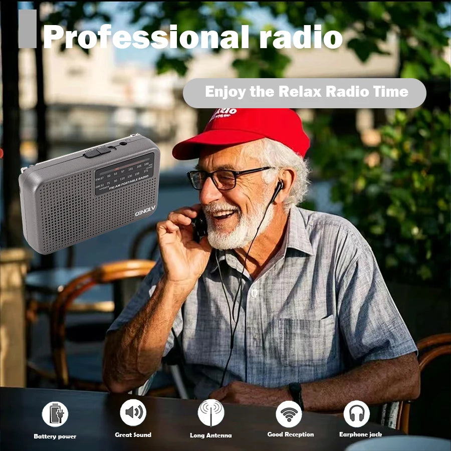 AM/FM portable radio with high sensitivity and high sound quality, uses durable No. 7 batteries, built-in high quality