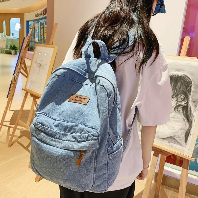 New Men's and Women's Denim Backpack Large Capacity Laptop Bag Travel Backpack College Student Backpack