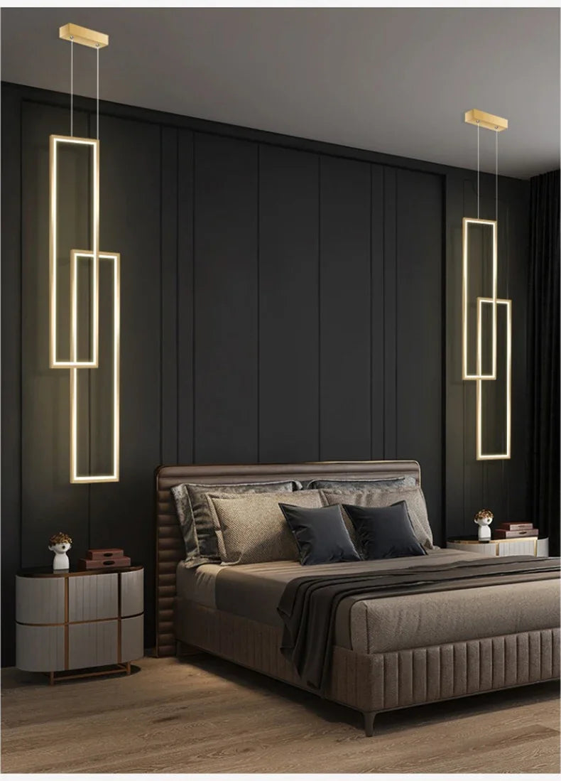 Modern Rectangle Led Pendant Lamp Living Room background Wall Chandelier Home Decor Bedroom Bedside Hanging Light Lustre Fixture