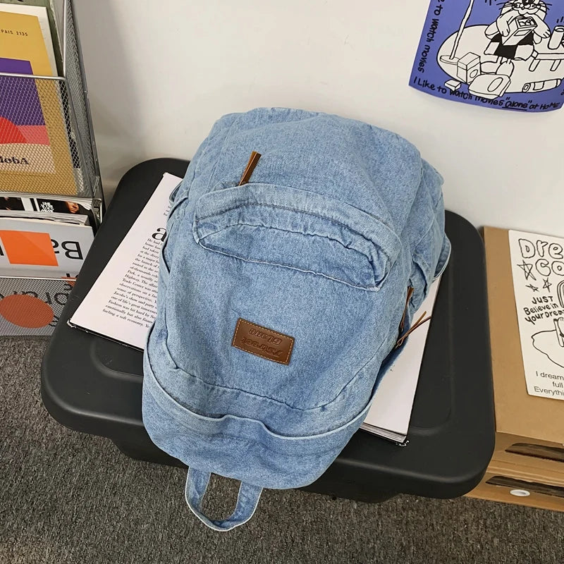 New Men's and Women's Denim Backpack Large Capacity Laptop Bag Travel Backpack College Student Backpack