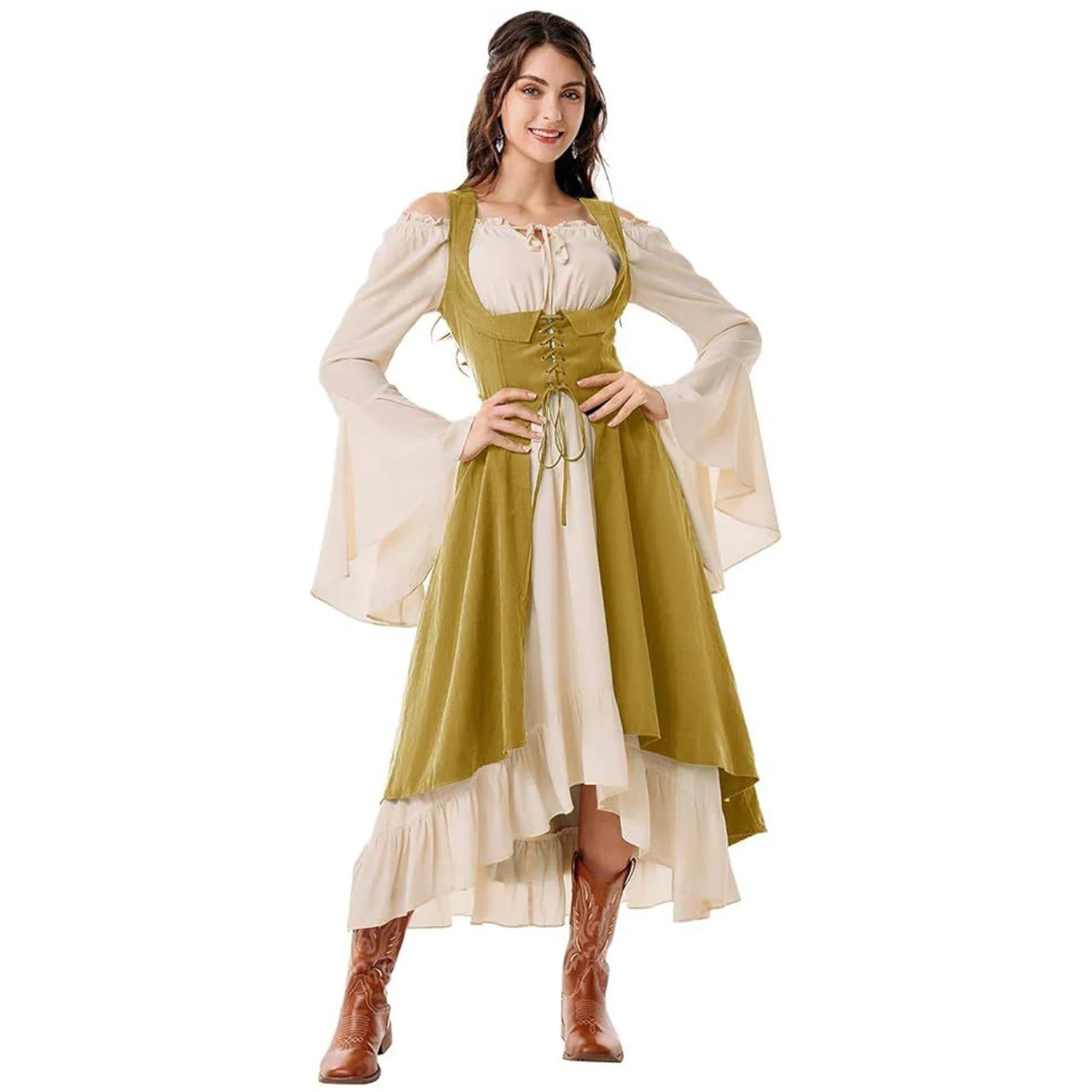 Womens Vintage Cosplay Party Costumes Halloween Pirate Costume Captain Huntress Clubwear Corset Dresses  Renaissance GothicLong